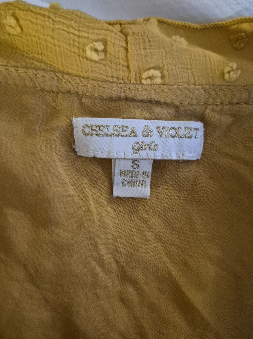 Chelsea & Violet Mustard Ruffle Swiss Dot Smocked Waist Blouse - Picture 6 of 7